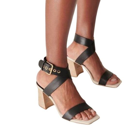 Dolce Vita | Black Paytin Square Toe Crossover Strap Heeled Sandal | Size 7 - Picture 3 of 13